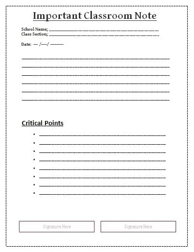 Classroom Note format