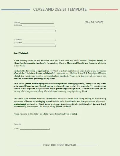 Cease and Desist Letter Template