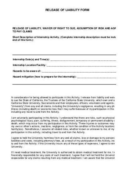 Internship Liability Release Form