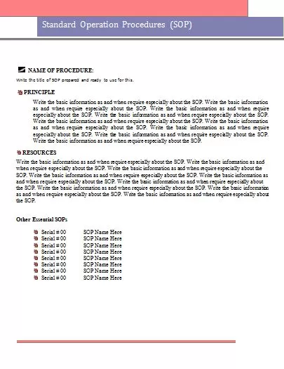 standard Operation Procedures Template