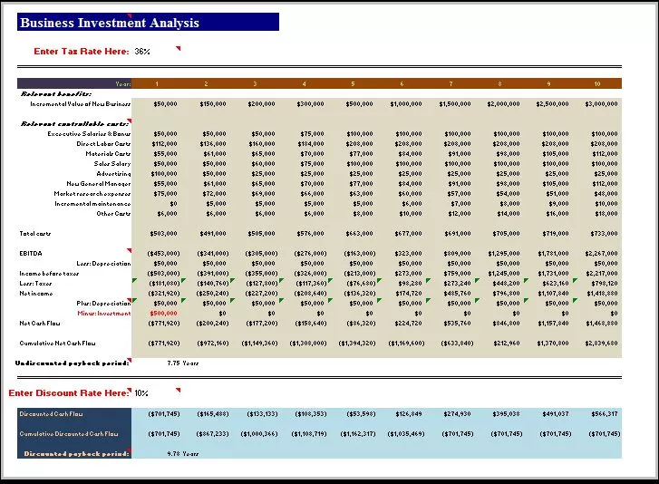 Business Investment Analysis Template