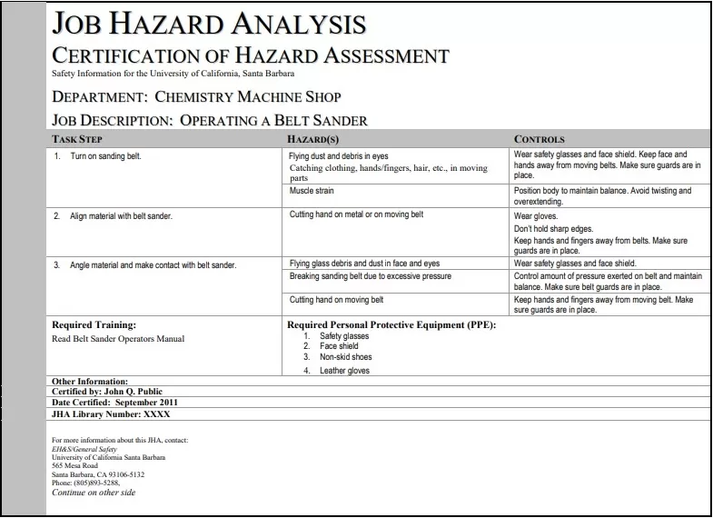 Job Safety Analysis Sample