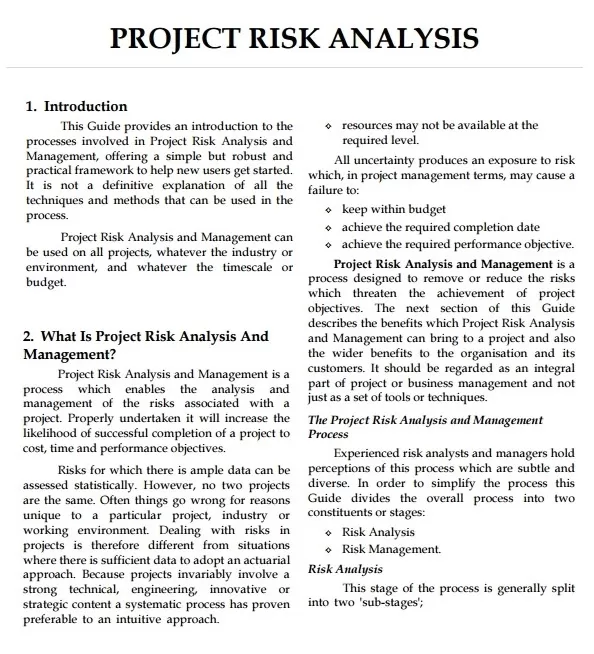 Project Risk Analysis Template