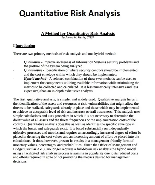 Quantitative Risk Analysis Template