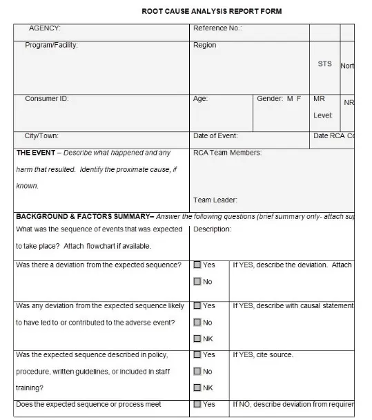 Root Cause Analysis Form