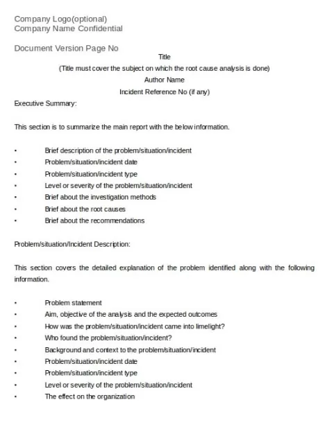 Root Cause Analysis Report Template