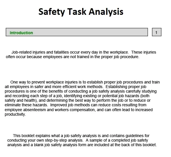 Safety Task Analysis Template