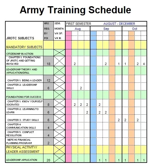 Army Training Schedule Template