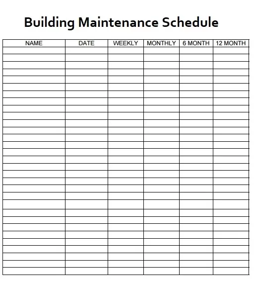 Building Maintenance Schedule Template