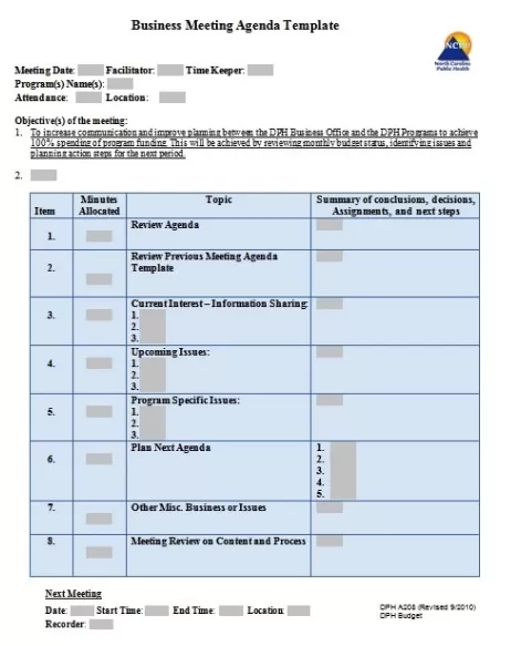 Business Meeting Schedule Template