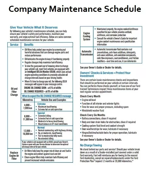 Company Maintenance Schedule Template