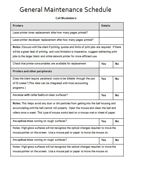 General Maintenance Schedule Template