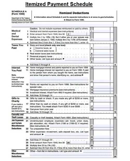 Itemized Payment Schedule Template