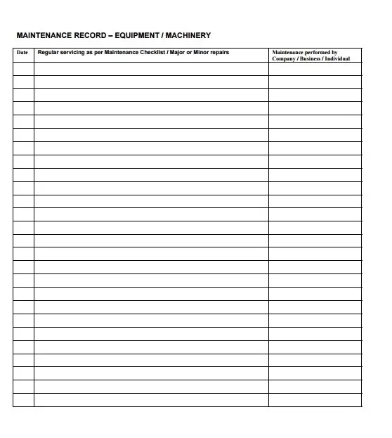 Machinery Maintenance Schedule Template