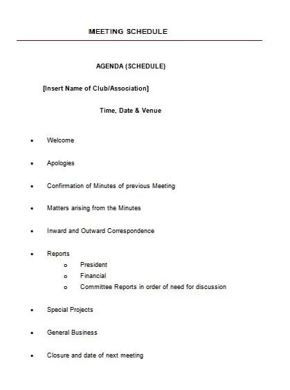 Meeting Schedule Format