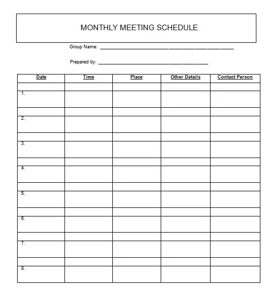 Monthly Meeting Schedule Template