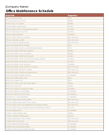 Office Maintenance Schedule Template