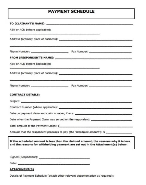 Payment Schedule Format