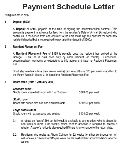 Payment Schedule Letter Sample