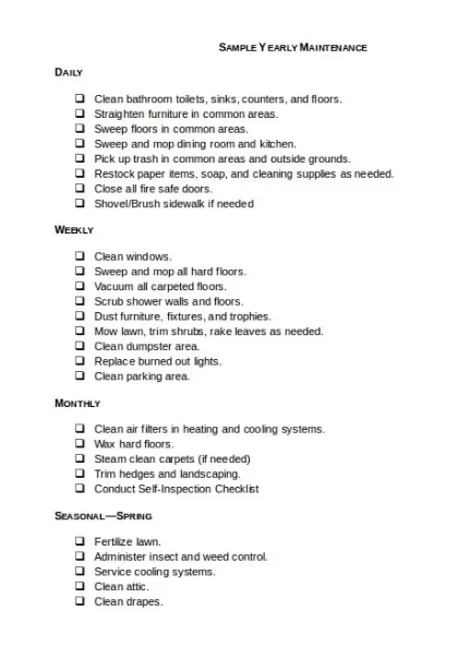 Sample Maintenance Schedule