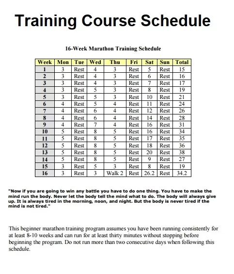 Training Course Schedule Template