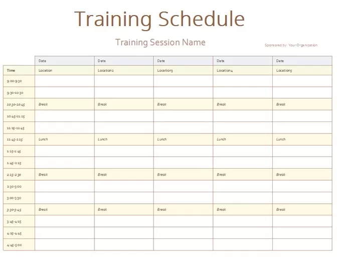 Training Schedule Template Excel