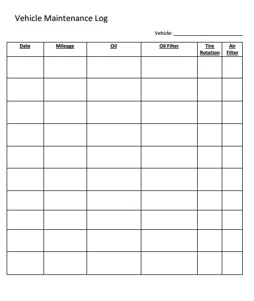 Vehicle Maintenance Schedule Template