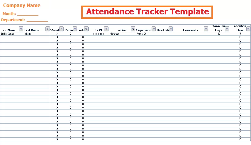 attendance tracker template