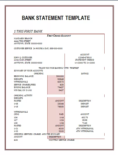 bank statement template