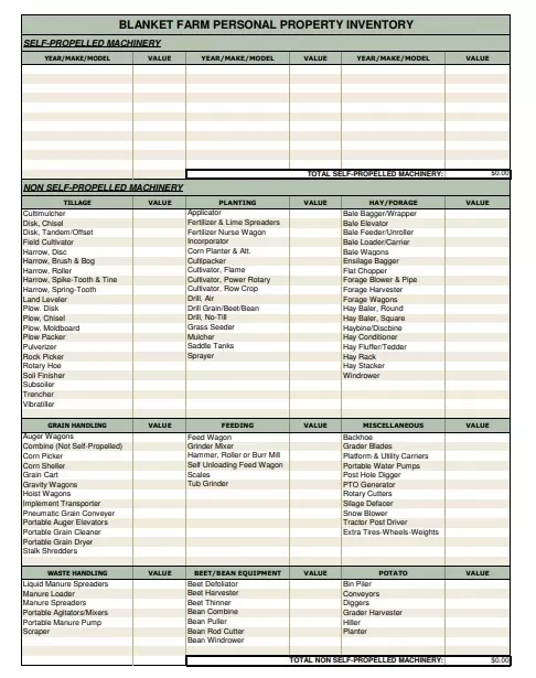 Blank Property Inventory Template