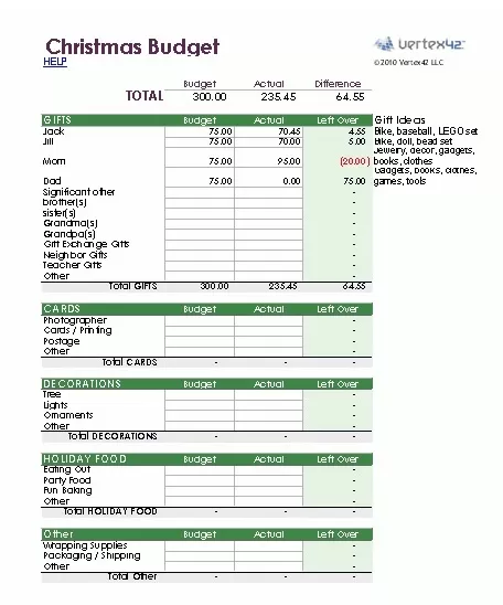 Christmas Shopping Budget Template Excel