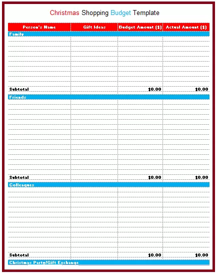 christmas shopping budget template