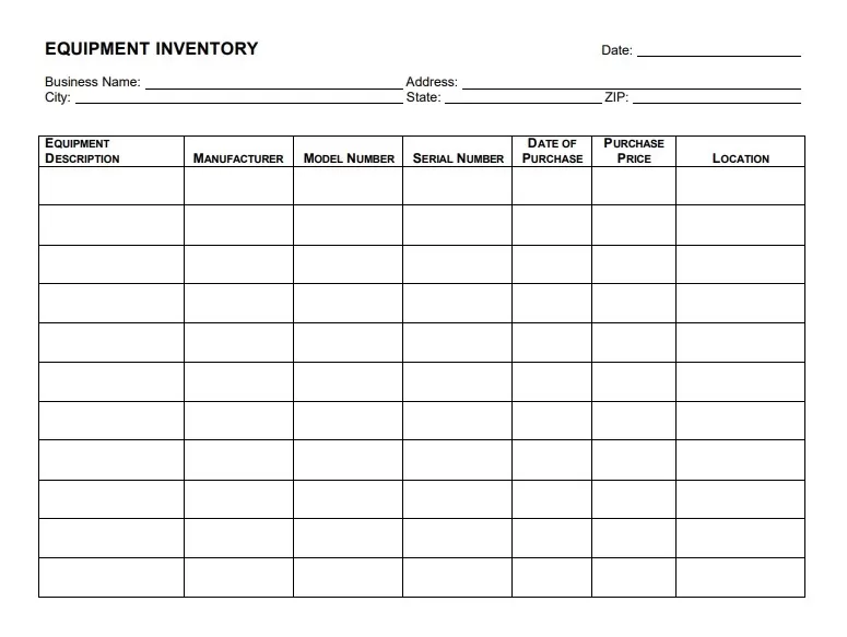 Equipment Inventory Form