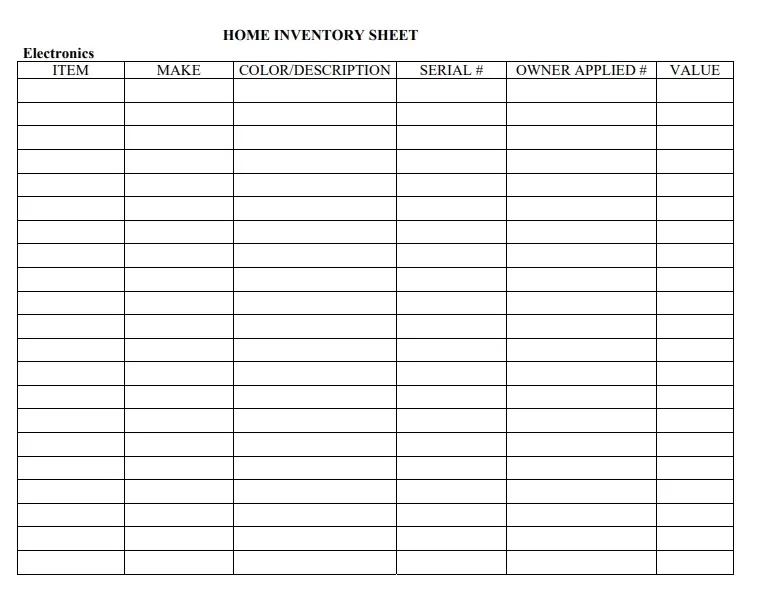 Equipment Inventory Format