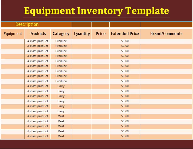 Equipment Inventory Template