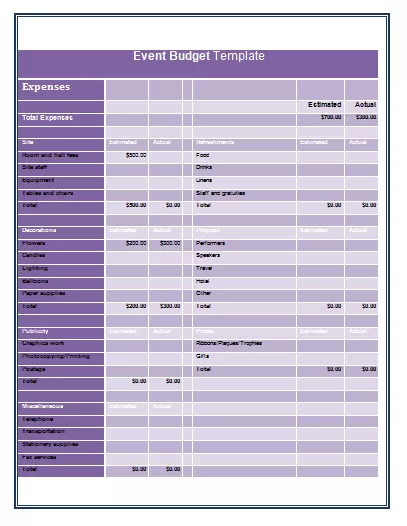 event budget template