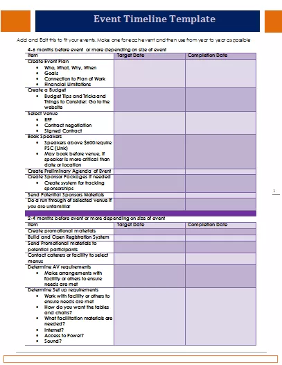 event timeline template