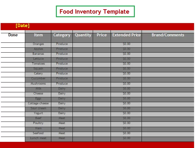 Food Inventory Template