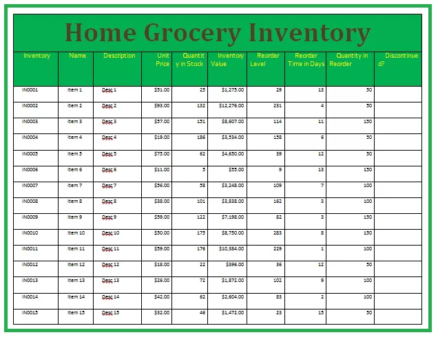 Home Inventory Template