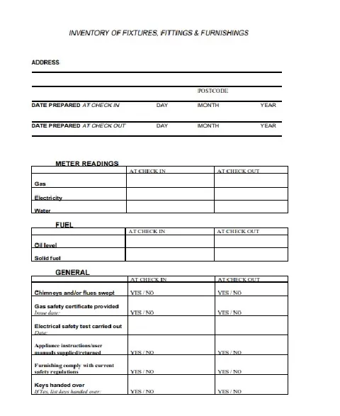 Landlord Inventory Template