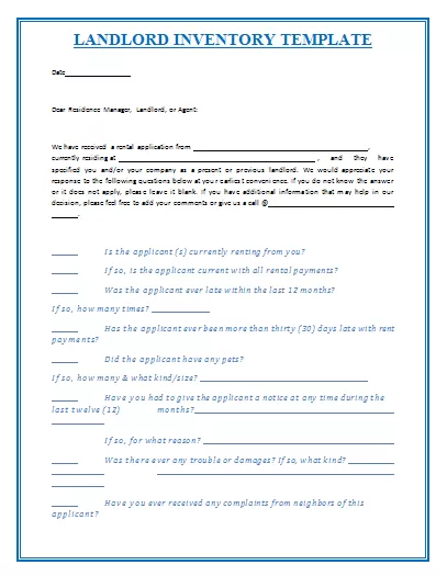 landlord inventory template