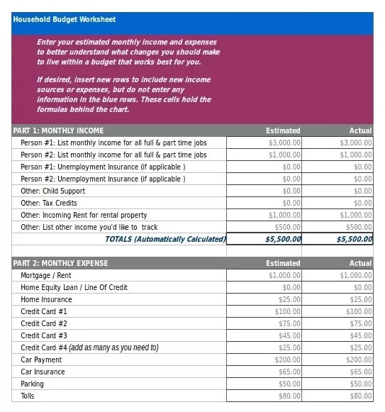 Personal Budget Template Excel