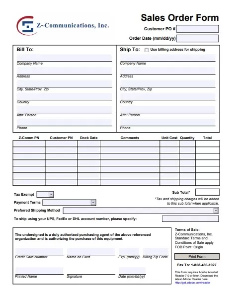 Sales Order Form