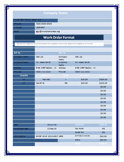 work order template