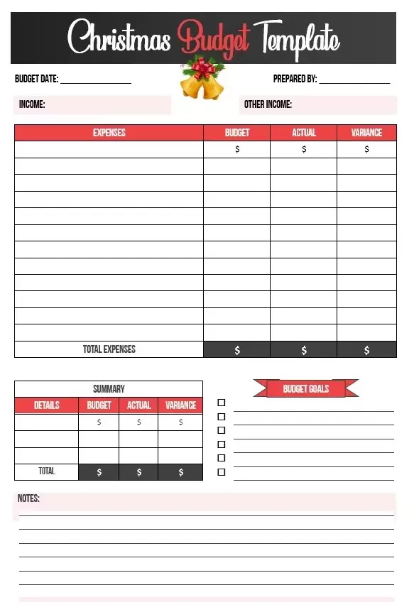 Christmas Event Shopping Budget Template