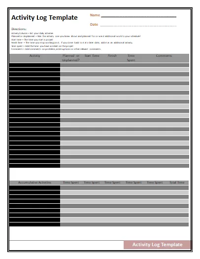 Activity log Templates