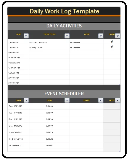 Daily work log templates