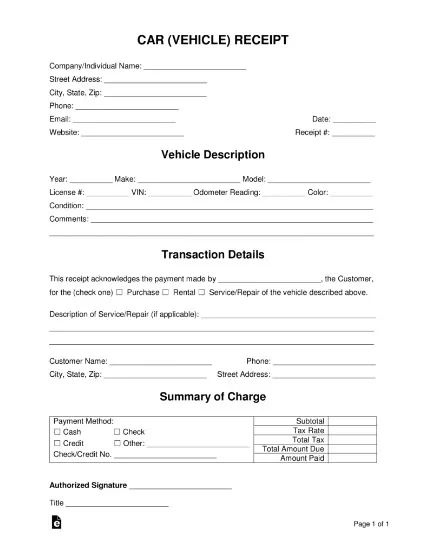 Car Receipt Format