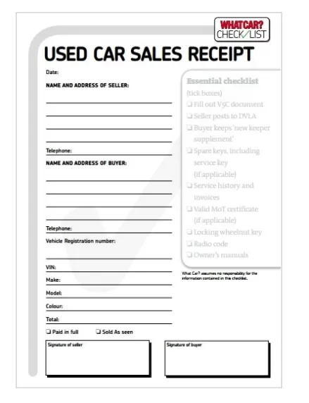 Used Car Receipt Template