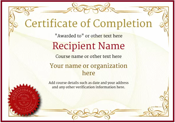 Work Completion Certificate Template